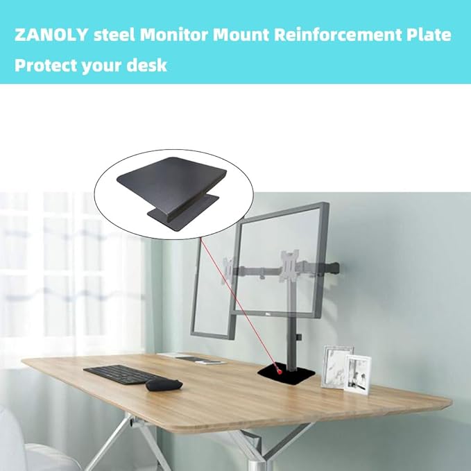 Steel Monitor Mount Reinforcement Plate，Monitor Arm Reinforcement Plate for Fragile Tabletop, Monitor Mount Reinforcement Plate Fits Most Monitor Stand C Clamp Installation (Black-2)