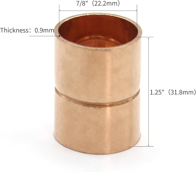 Straight Coupling Copper Fittings 7/8 Inch Copper Pipe Welding Joint Connector Adapter For HVAC Air Conditioning 2 Pack
