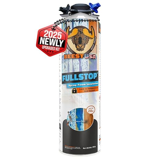 BEEST FullStop Spray Foam Insulation for Wall & Attic (20 Board ft/sq.ft) Perfect Heat & Acoustic Proofing for Reduced Energy Bills - One Component Polyurethane Foam Insulation Can - 1 Pack (26.8 oz)