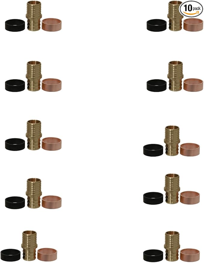 XFITTING 3/4 inch Pex x 3/4 inch PB (Polybutylene) Splicing Coupling with Ring, Repair Kit, Brass, Pex B, 10 Pieces