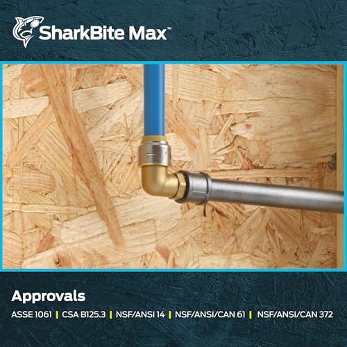 SharkBite Max 1/2 Inch x 3/8 Inch 90 Degree Dishwasher Elbow, MNPT, Pack of 6, Push to Connect Brass Plumbing Fitting, PEX Pipe, Copper, CPVC, PE-RT, HDPE, UR281