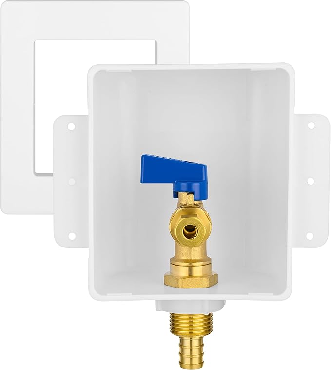 HeSun PEX Crimp Ice Maker Outlet Box,Inlet 1/2 Inch F1807 x Outlet 1/4 Inch OD Compression Connection,with 1/4 Turn Shut Off Valve