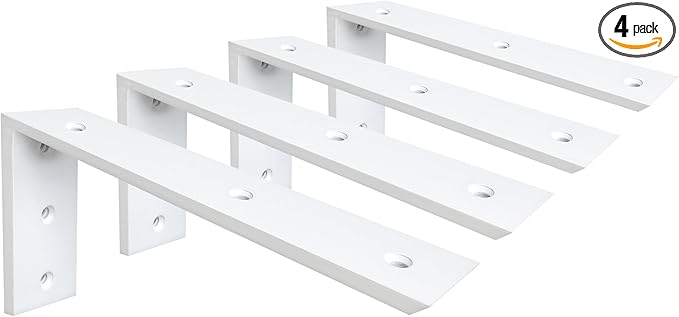WINKER Countertop Support Bracket 4 Pack Heavy Duty 3/8" Thick Hidden L Shelf Bracket 12" x 6" x 2.5" Metal Corbels for Quartz/Granite/Wood/Concrete/Laminate Countertops, White