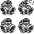 1/2" 4-Way Side Outlet Tee, Home TZH 4-Pack 4-Way Corner Cast Black Malleable Iron Pipe Fitting for Industrial Pipe, Furniture and DIY Decoration (4, 1/2")