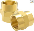 Hooshing 2PCS 1/2" x 1/2" NPT Female Coupler Soild Brass Hex Nipple Coupling Pipe Fitting