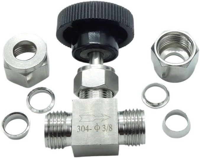 1 Piece Stainless Steel 304 3/8" Tube OD Double Ferrule Compression Fitting Instrument Needle Valve