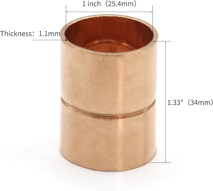 Straight Coupling Copper Fittings 1 Inch Copper Pipe Welding Joint Connector Adapter For HVAC Air Conditioning 2 Pack