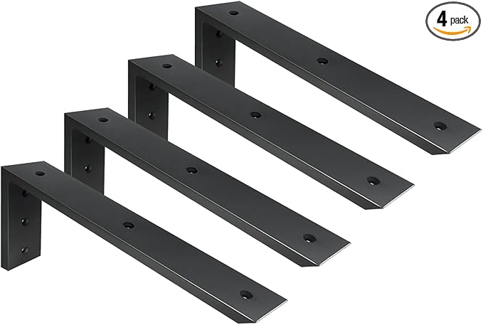 WINKER Countertop Support Bracket 4 Pack Heavy Duty 1/2" Thick Hidden L Shelf Bracket 16" x 6" x 2.5" Metal Corbels for Quartz/Granite/Wood/Concrete/Laminate Countertops, Black