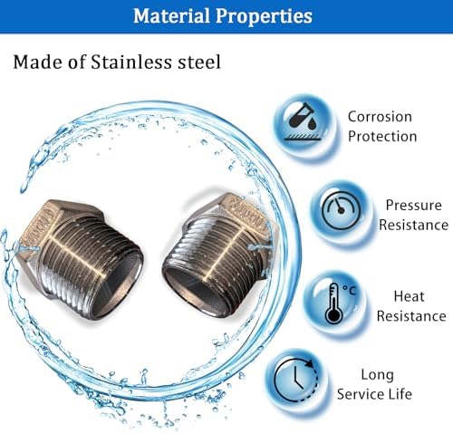 2 Pcs Stainless Steel Bushing 3/4" Male to 1/4" Female, 3/4" to 1/4" NPT Adapter Hex Stainless Steel Reducing Pipe Adapter Fitting Stainless Steel Fitting Pipe Hose Tube Adapter Convert