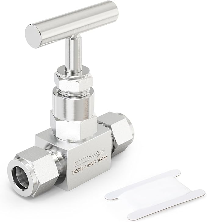 TAISHER 1PCS 304 Stainless Steel High Pressure Straight Needle Valve 1/8" Tube OD x 1/8" Tube OD For Flow Control Water Gas Oil