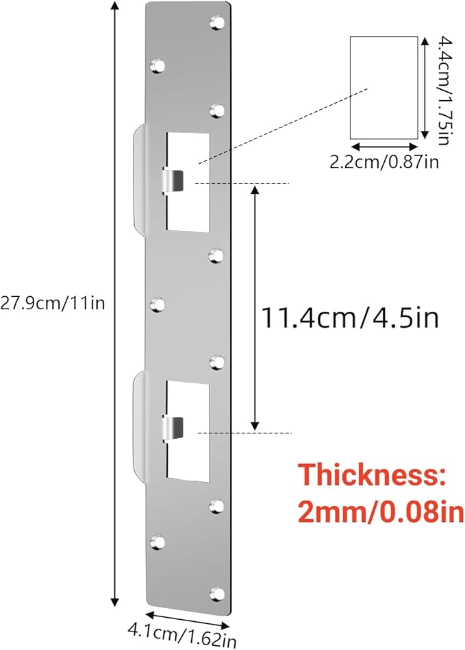 Double Holes Latch Reinforcement Plate Heavy Duty Security Latch Plate Security Striker Plates for Exterior Interior Door Deadbolt Fix Door Frame for 4.5 inch Hole Center (Silver-2Pcs)