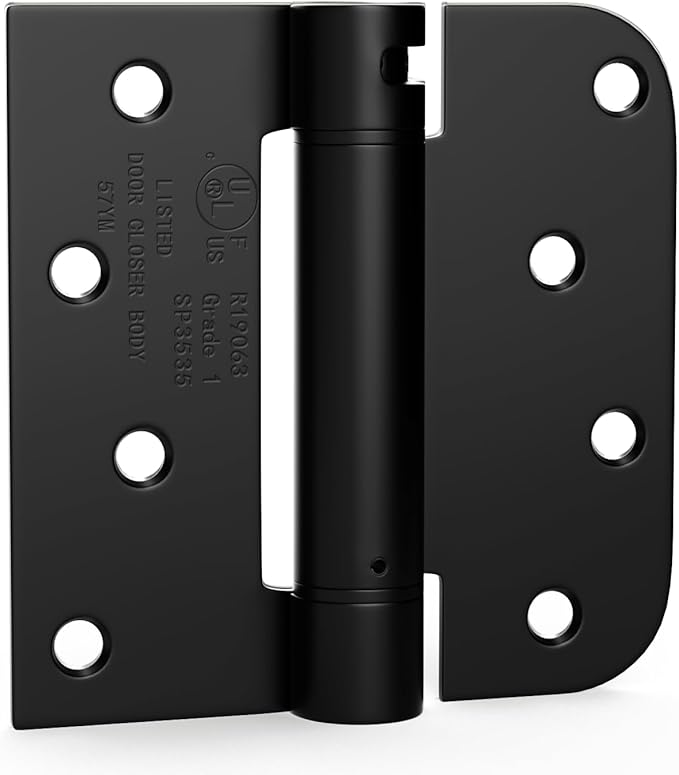goldenwarm 6pack Black Door Hinges 4 Inch Self Closing Spring Door Hinge with Square & 5/8" Radius Corners - Adjustable Door Closing, Residential & Heavy-Duty Hardware