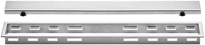 All-in-one Waterproof Linear Shower Drain Kit with 48 Inch Center Outlet Channel Body (KL1V60E120) and Drain Grate Assembly (Cover) in Solid Design with Brushed Stainless Steel Finish (KL1AR19EB120)