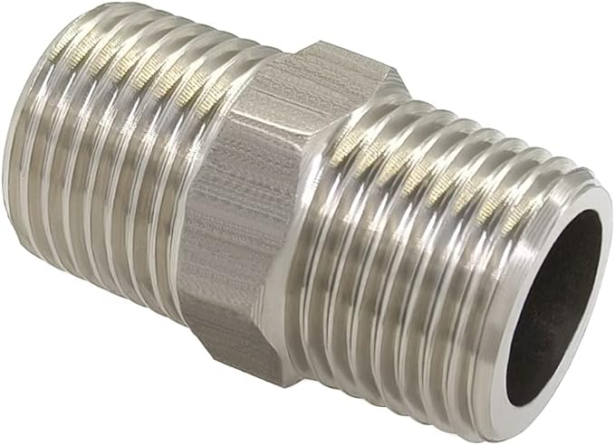 Hooshing 2PCS Hex Nipple 1/2" Male x 1/2" Male NPT Stainless Steel 304 Threaded Pipe Fittings for Brew Kit Home Piping