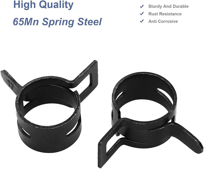 AKIHISA 100 Pcs 20-27mm Spring Hose Clamp, Spring steel 65Mn Fuel Hose Clamp, 8 sizes for Silicone Vacuum Fuel Oil Hose Line Clamps