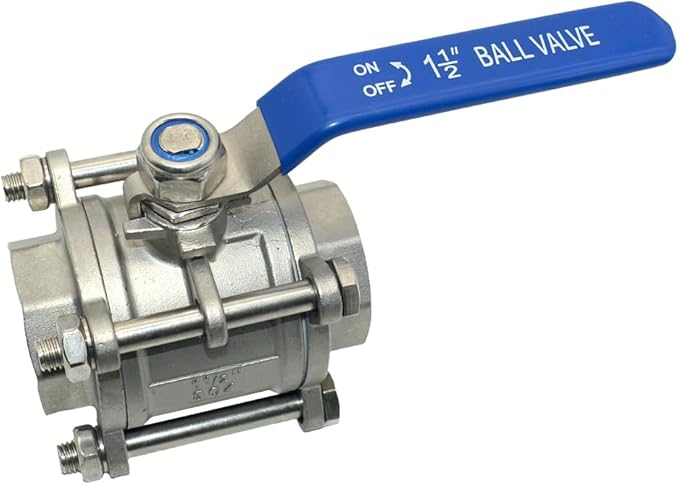 Ball Valve NPT Thread - Stainless Steel 304 Female 3-Piece Full Port(1-1/2'')