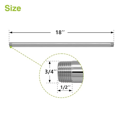 Naiture Brass Heavy Duty 1/2 NPT Connection Threaded Pipe Fitting Nipple, 18" Long, Chrome Finish