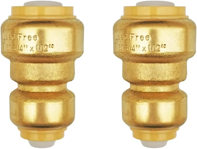 HQMPC Push Fit PEX Fittings Straight Coupling 1/2"x3/4", Push-to-Connect Copper, CPVC, No lead Brass Plumbing Fittings (2PCS 1/2"x3/4")