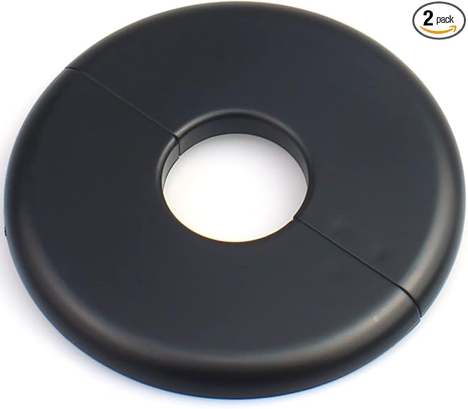 FDXGYH 2 Pcs ID 1.73 Inch ABS Wall Split Flange Self-Adhesive tape Round Escutcheon Plate Cover for Water Pipe Faucet Decoration Accessories [Black]