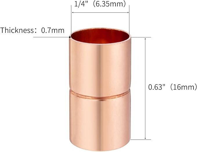 Straight Coupling Copper Fittings 1/4 inch Copper Pipe Welding Joint Connector Adapter For HVAC Air Conditioning