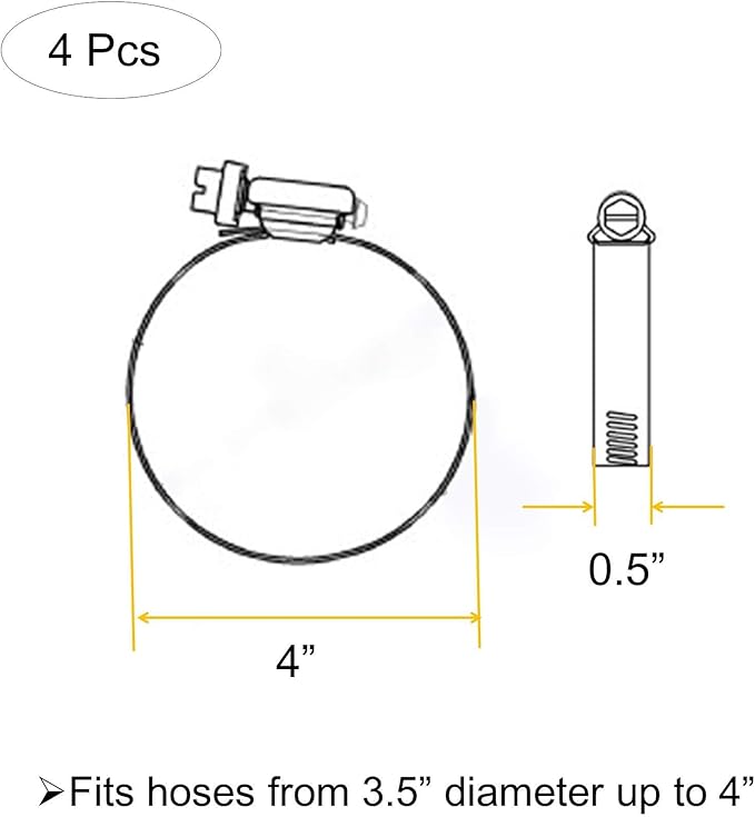 Upgraded Version 4" (Diameter) Thicken Adjustable 304 Stainless Steel Duct Clamps Pipe Clamp Air Ducting Clamp worm drive hose clamps (4Pcs, 91mm-114mm)