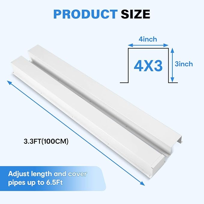 LyPrem 4" W x 6.5Ft L Metal Line Set Cover Kit - Decorative AC Pipe Cover for Ductless Mini Split/Central Air Conditioner/Heat Pump Systems, White