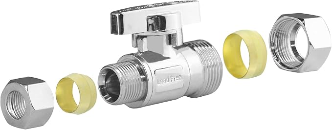 WiseWater Straight Stop Valve, 1/2" Nominal (5/8" OD) x 3/8" OD Water Shut Off Valve, 1/4 Turn Heavy-Duty Shut Off Chrome Plated Brass Fittings (Pack of 5)