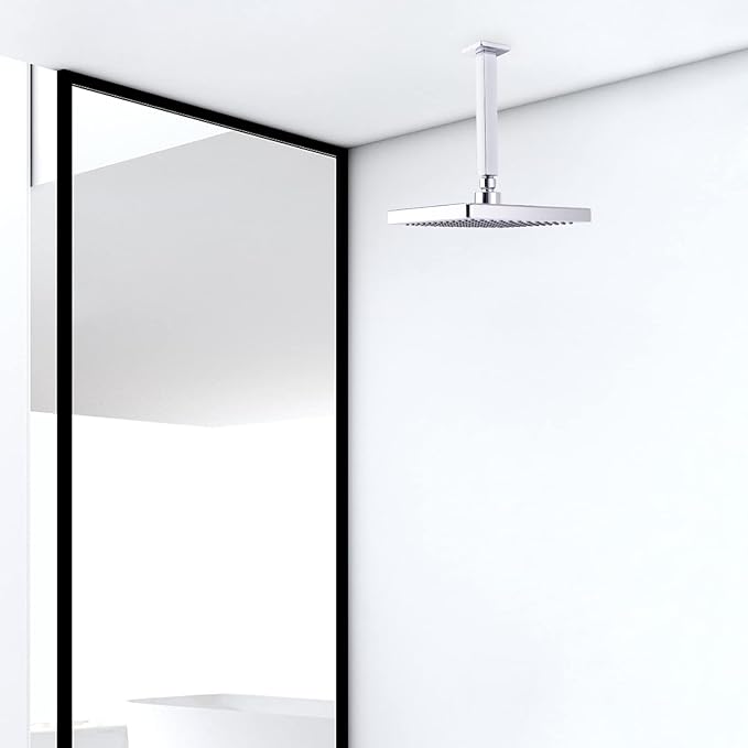 TRUSTMI Square Shower Arm with Flange 8 Inch Top Ceiling Mounted Rainfall Shower Head Extension Heavy Duty Stainless Steel, Polished Chrome