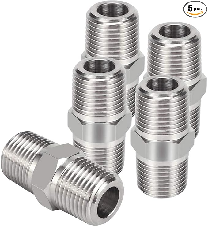 Joywayus Hex Nipple 1/2" NPT Male x 1/2" NPT Male Threaded Stainless Steel 304 Threaded Nipple Pipe Fittings for Brew Kit Home Piping (Pack of 5)