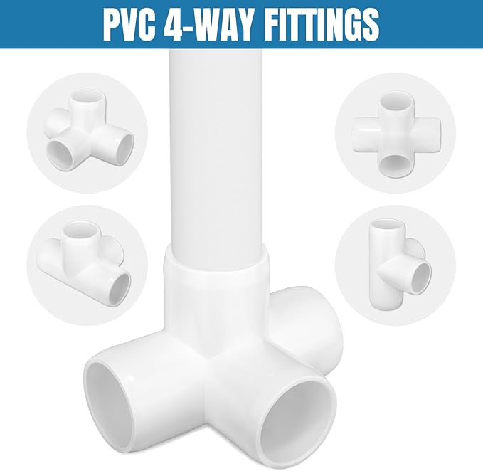 4-way PVC Fittings, 1-inch Furniture Grade Elbow Fittings, 4-way Side Outlet Tee Fittings, Tent PVC Connectors and Greenhouse Pipe Fittings(12 packs)