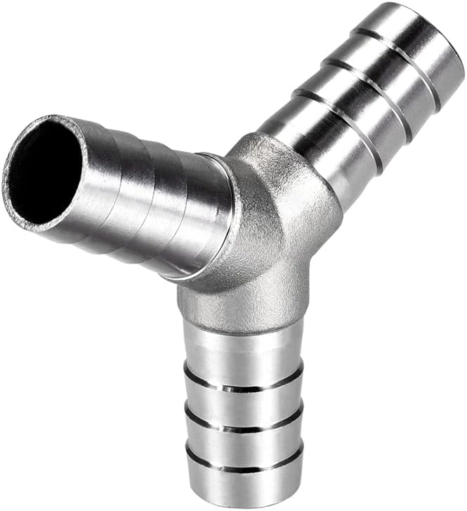 1/2" Hose Barb Fitting Equal Barbed Y Shaped 3 Way Wye Stainless Steel Tubing Joint Splicer Mender Adapter Union for Oxygen Tubing Pipe Household Fuel Gas Liquid Air with 3pcs Hose Clamps
