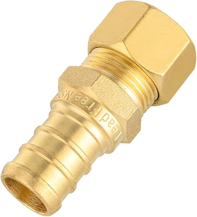 (Pack of 5) EFIELD 1/2" Crimp Pex X 3/8" OD Compression Straight Transition Adapter Brass Fittings, ASTM F1807 (5),(PEX1807377-5PCS)