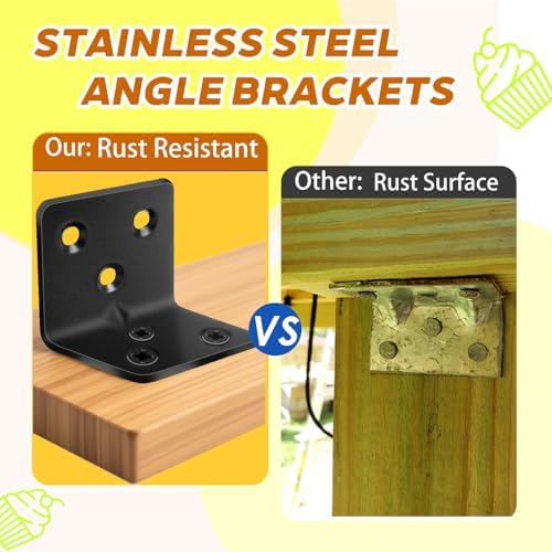 80Pcs 1.2”x1.2”Stainless Steel Black Brackets 1.5”Wide Small Angle Bracket