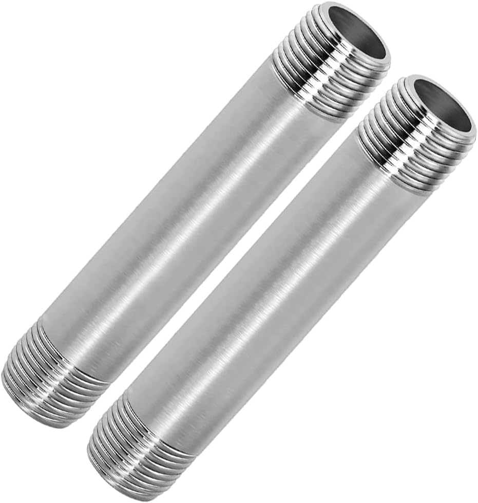 304 Stainless Steel Nipple Pipe Fitting 1/4" NPT X 1/4" NPT Male Thread Cast Pipe Fittings 6" 150mm Length (pack of 2)