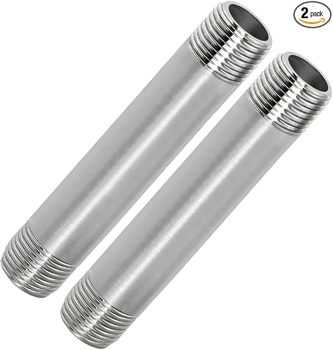 304 Stainless Steel Nipple Pipe Fitting 1/4" NPT X 1/4" NPT Male Thread Cast Pipe Fittings 6" 150mm Length (pack of 2)