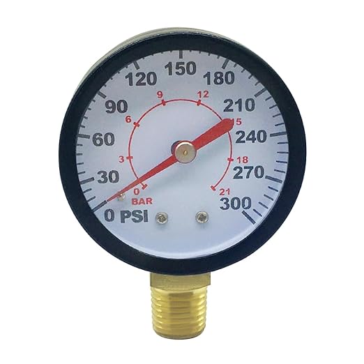 Pressure Gauge 0-300PSI 1/4" NPT Male Brass Bottom Mount 2" Dial Stainless Steel Case Universal Multifunctional