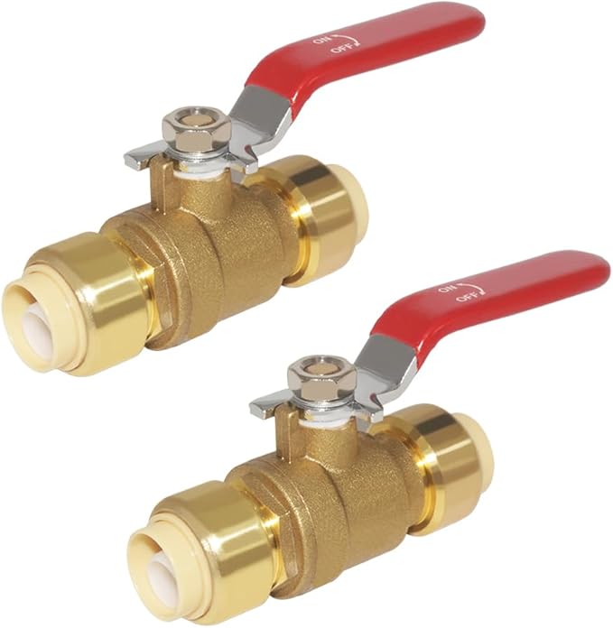 Hooshing 1/2 Inch Ball Valve Push-Fit Full Port Shut Off Water Valve Push-to-Connect, PEX, Copper, CPVC, PE-RT, Solid Brass,Red