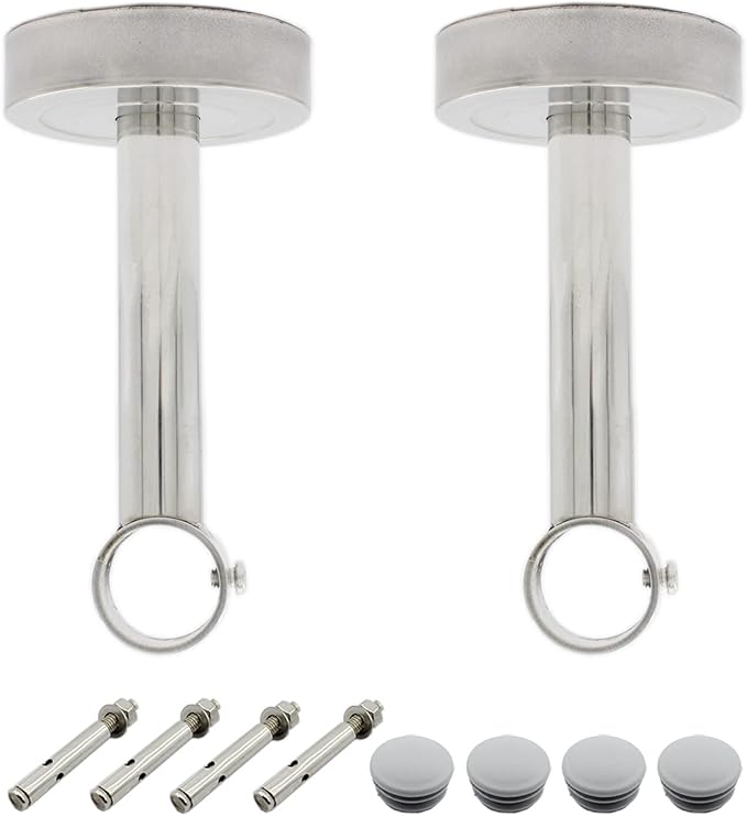 2 Pack Ceiling Mount Bracket, Stainless Steel Wardrobe Pipe Bracket Rod Holder Ceiling Holder, ULIFESTAR Shower Curtain Closet Wardrobe Rod Lever Support Holder Pipe Flange Socket (D*H)26*150mm/1*6''