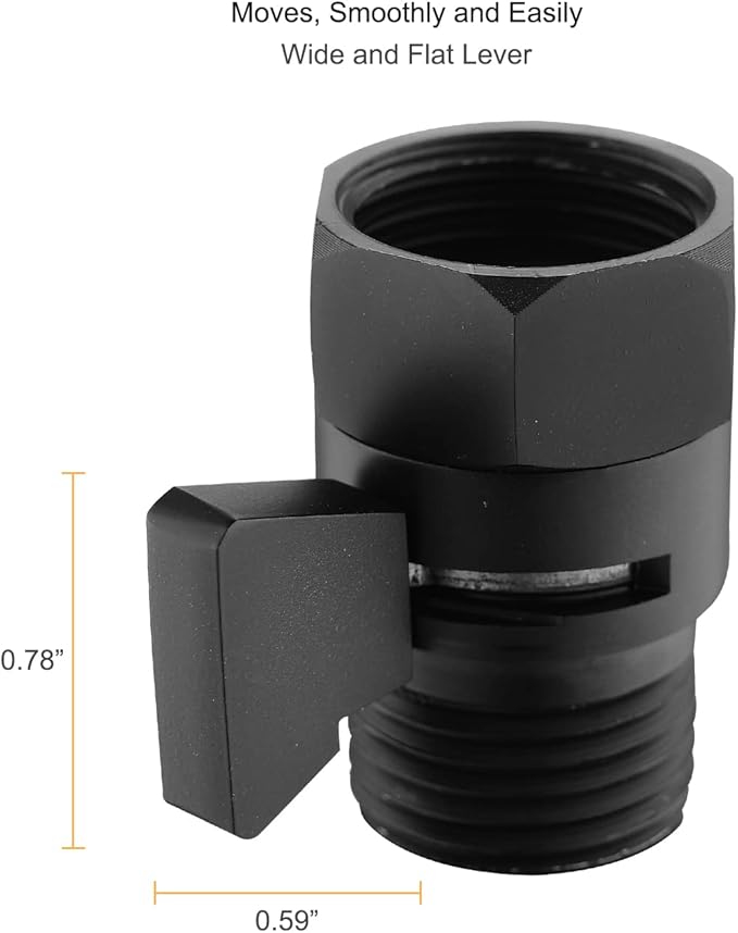 Matte Black Water Flow Control Valve, G1/2" Shower Head Flow Control Brass Shut Off Valve for Handheld, Water Pressure Regulator Replacement for Shower System