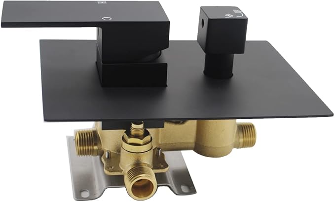 2 Way Outlet Function Solid Brass Shower Diverter Valve Mixer Rough-In Shower Handle Valve Kit Replacement in Matte Black