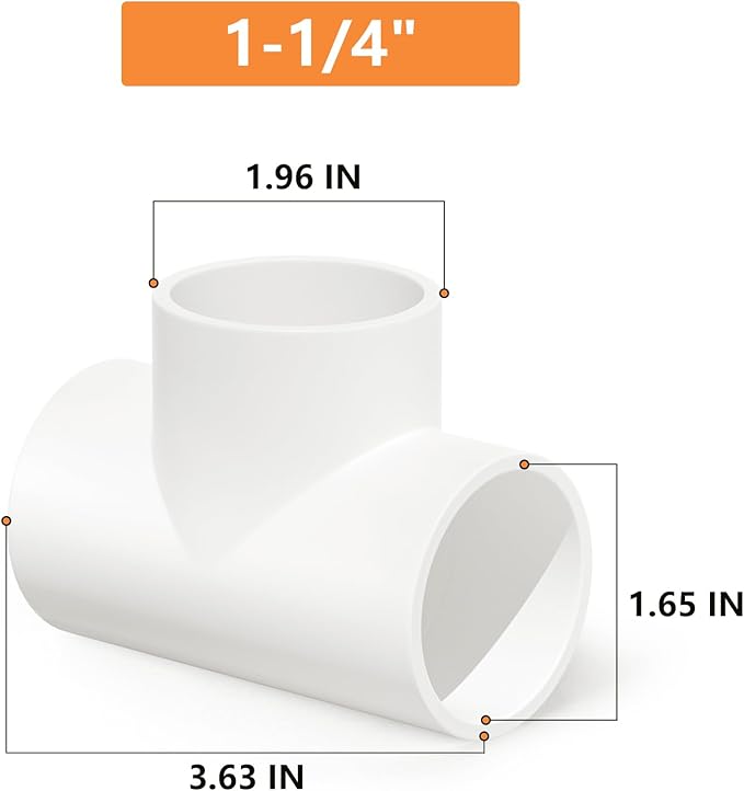 GASHER 12PCS PVC Pipe Fitting 1-1/4" PVC 3 Way Tee Furniture Grade Pipe Socket Fittings, For Home or Industrial