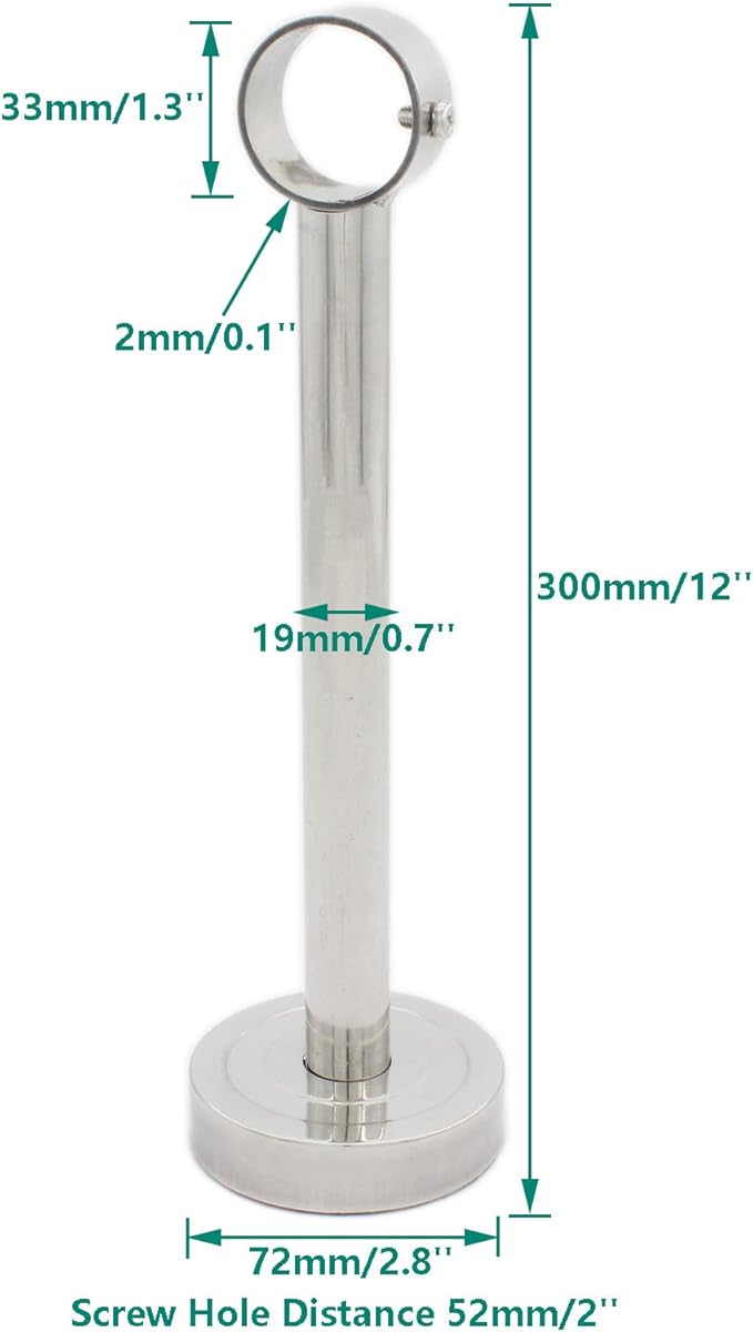 2 Pack Ceiling Mount Bracket, Stainless Steel Wardrobe Pipe Bracket Rod Holder Ceiling Holder, ULIFESTAR Shower Curtain Closet Wardrobe Rod Lever Support Pipe Flange Socket (D*H)33 * 300mm/1.3 * 12''