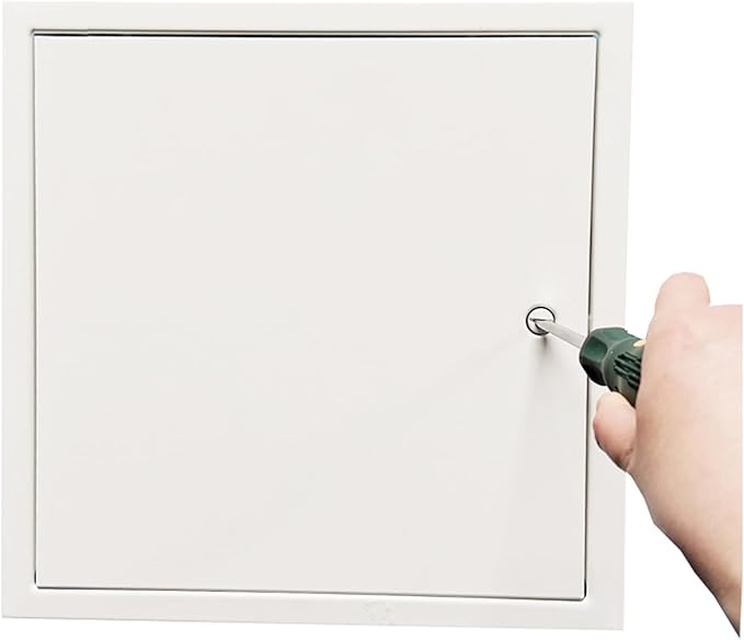 Fengze Thicken 0.048 Inch Steel Access Door 24 x 24 Inch with 4 Long Fixing Strips White Screwdriver Latch Access Panel for Wall and Ceiling 600 x 600 mm