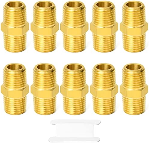 GASHER 10PCS Brass Pipe Fitting, Reducing Hex Nipple, 1/8-Inch Male Pipe x 1/8-Inch Male Pipe