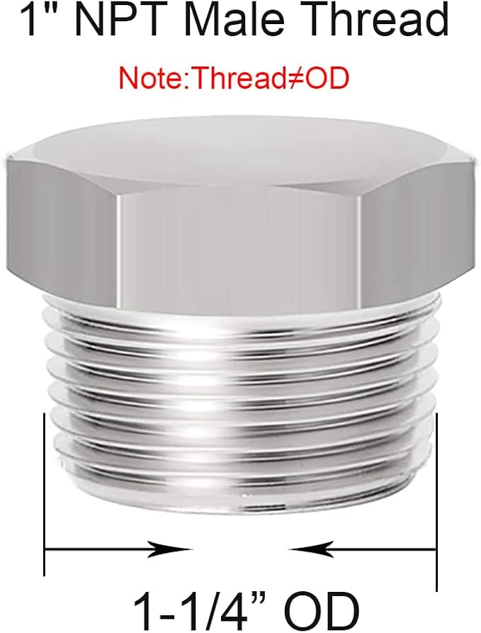 Joywayus Stainless Steel Outer Hex Thread Socket Pipe Plug Fitting 1" NPT Male