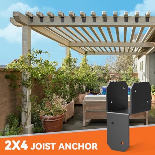 4Pcs 2x4 Joist Anchor Connector - Heavy Duty Steel Post Cap Tie Brakcet, 15 Gauge Carbon Steel, Post to Beam Connector Fits 2x4 Lumber(Actual Size 1.5"x3.5")
