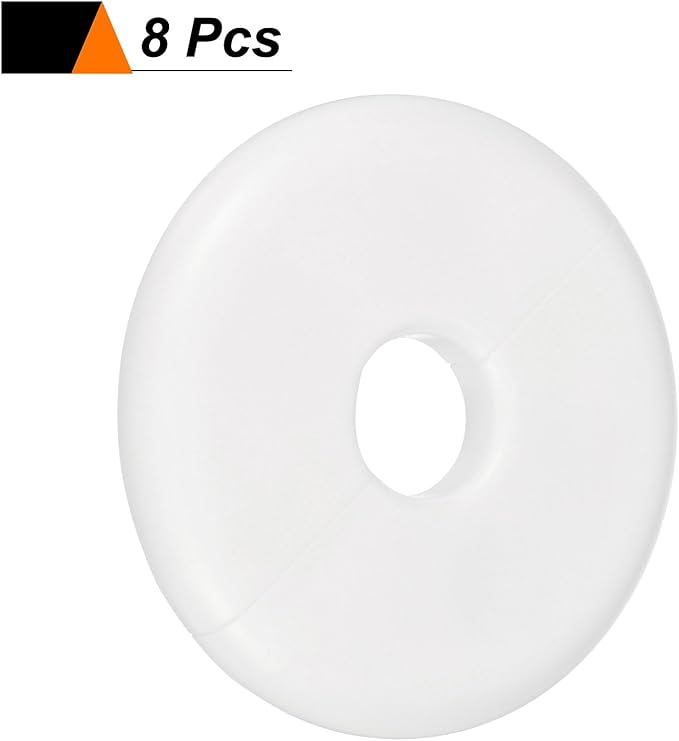 HARFINGTON 8pcs Wall Split Flange 16.5mm/0.6" Self-Adhesive Plumbing Cover Plates ABS Plastic Round Escutcheon Plate Buckle Design for Water Pipe Bathroom Kitchen Decoration, White