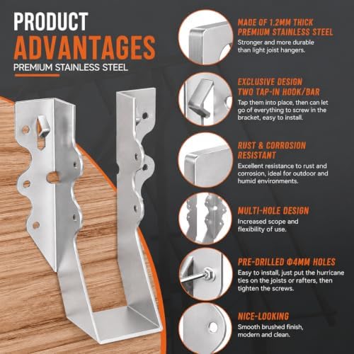 2x6 Stainless Steel Joist Hangers, 18 Gauge 2X6 Brackets (14 Pack)