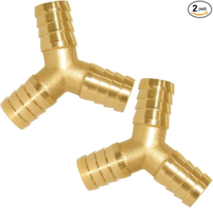 2PCS Solid Brass 1"OD Barb Fitting Y 3-Way Union Intersection Barbed Hose Fittings for Water/Oil/Gas