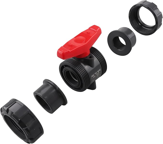 DERNORD PVC True Union Ball Valve NPT Threaded with Full Port, EPDM O-Rings, and Reversible PTFE Seats, Rated at 200 PSI (1.5 Inch NPT Threaded)